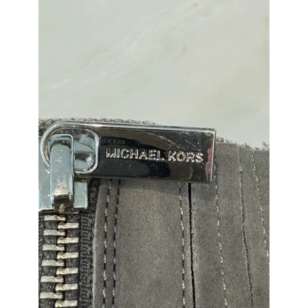Michael Kors Caroline Boots Womens 5M Gray Suede Embossed Leather KNEE HIGH NIB